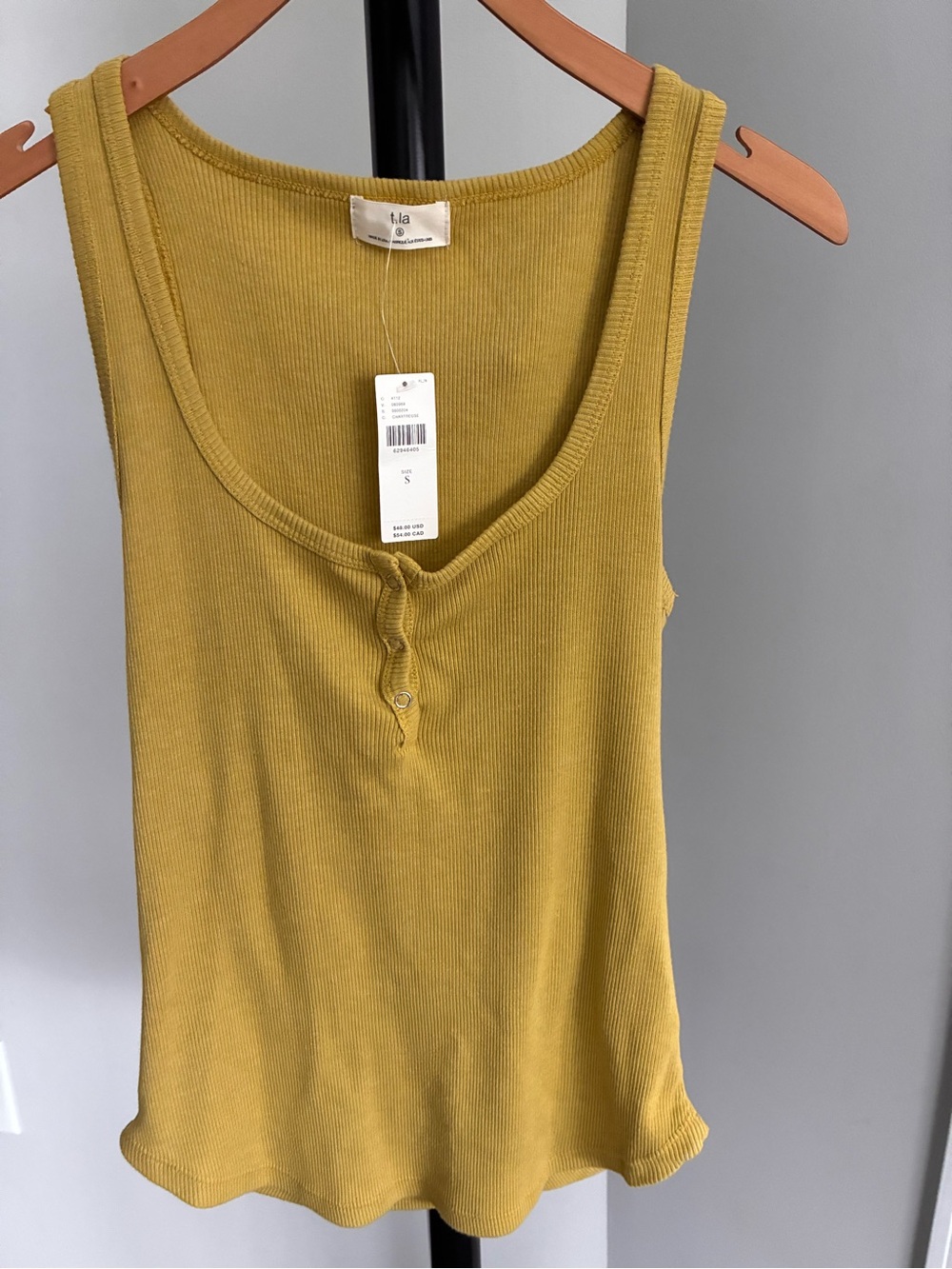 T.La Mustard Ribbed Henley Tank Top